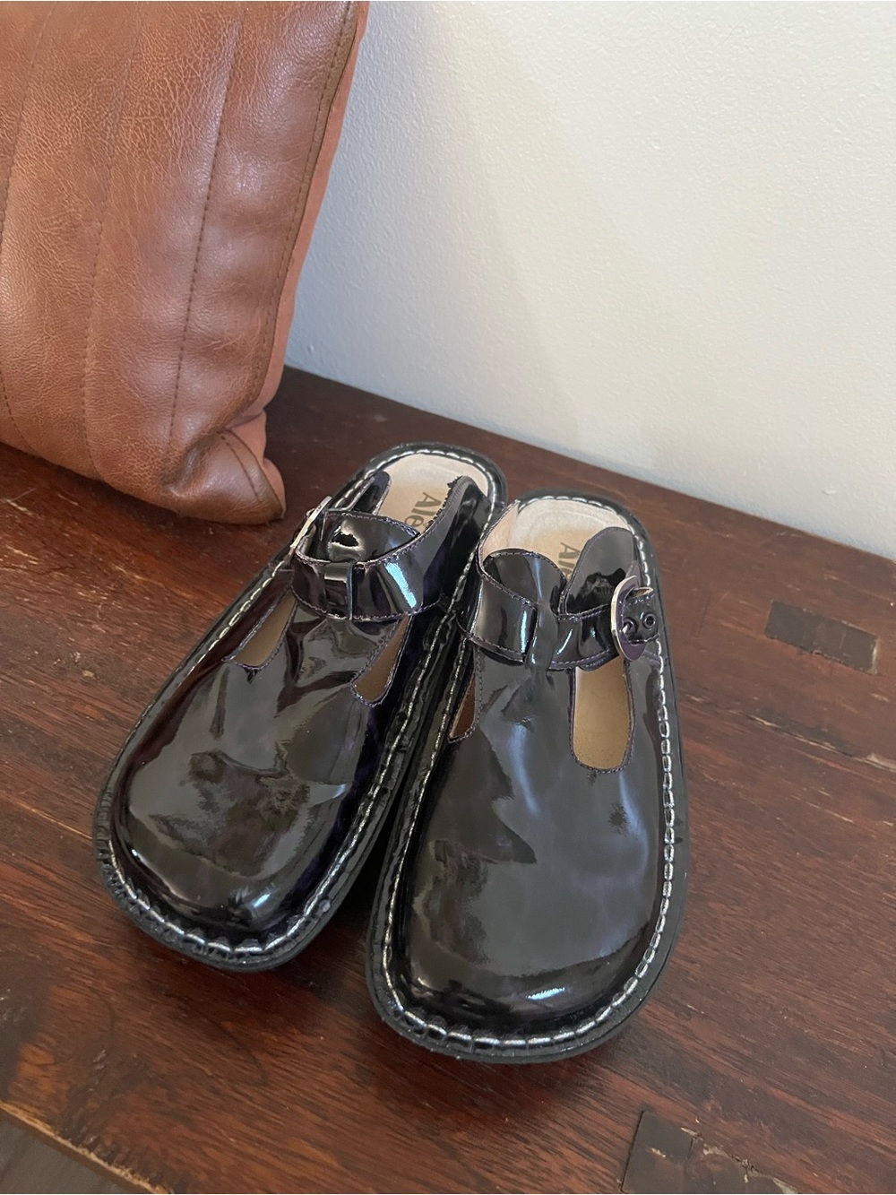 Alegria Purple Black Patent Mary Jane Clog Mules
